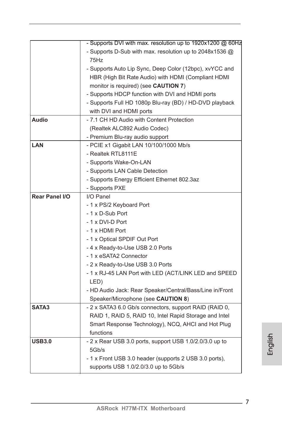 English | ASRock H77M-ITX User Manual | Page 7 / 190