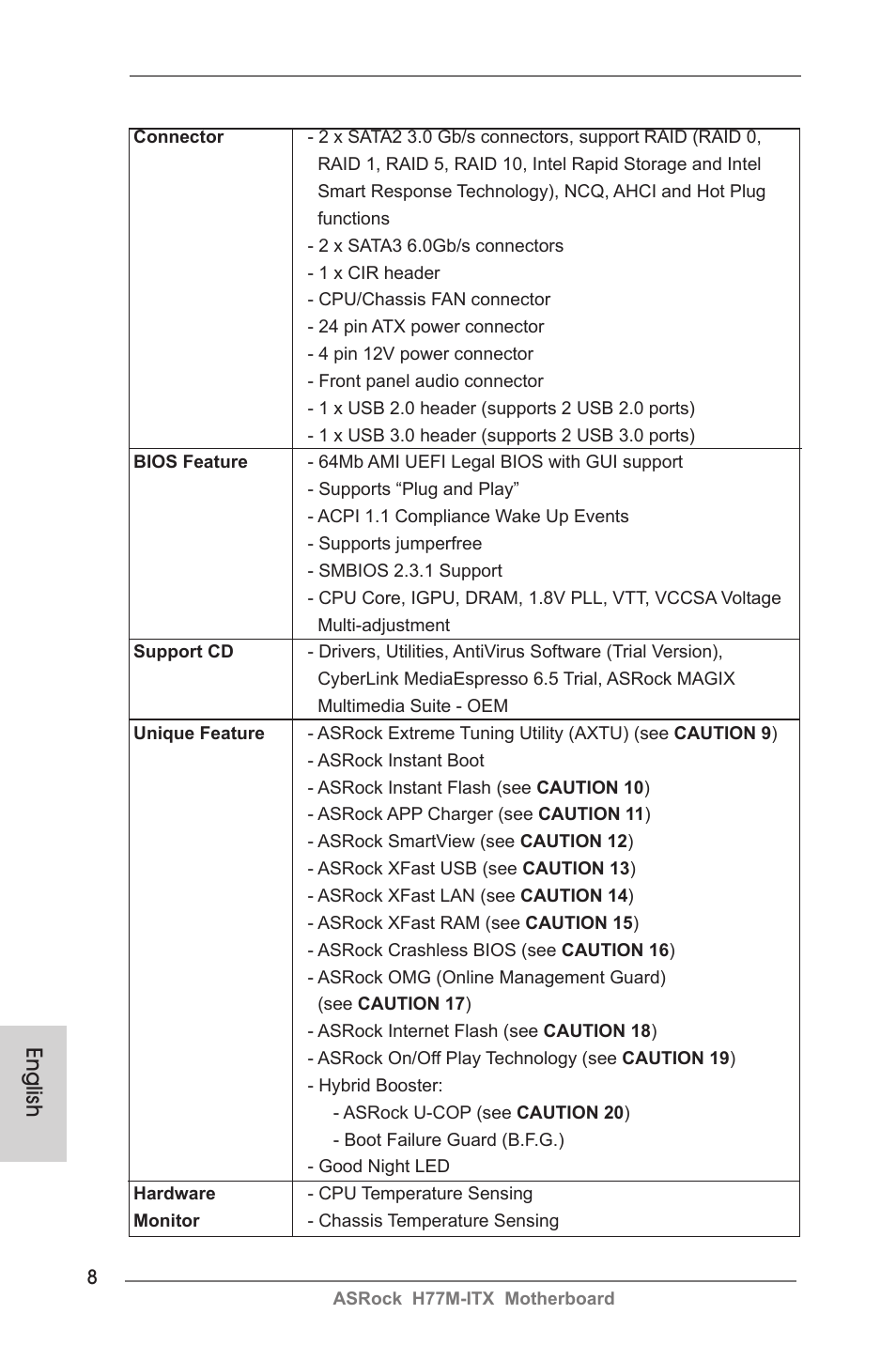 English | ASRock H77M-ITX User Manual | Page 8 / 190