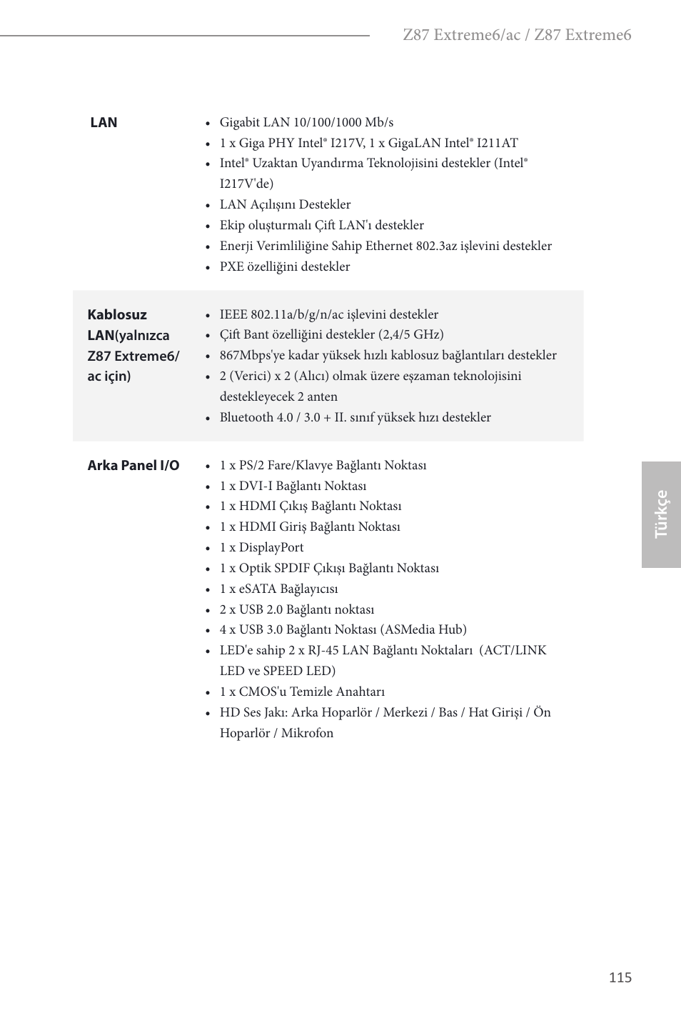 Türk çe | ASRock Z87 Extreme6 User Manual | Page 117 / 196