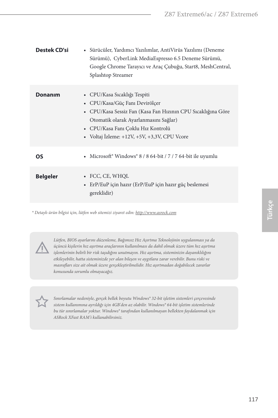 Türk çe | ASRock Z87 Extreme6 User Manual | Page 119 / 196