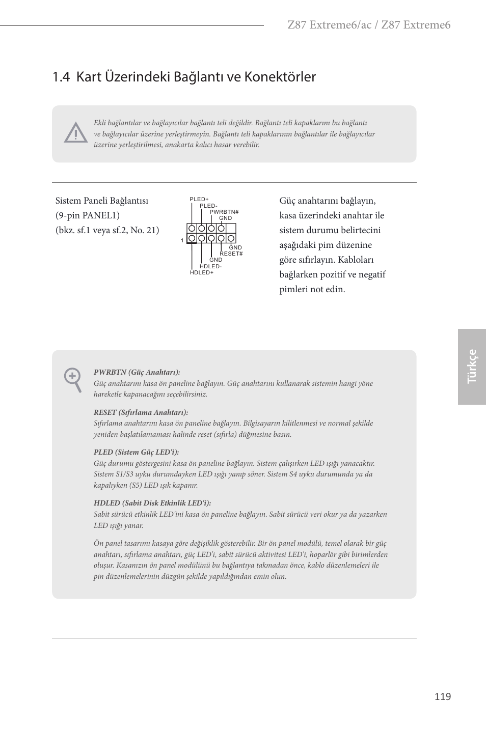 4 kart üzerindeki bağlantı ve konektörler, Türk çe | ASRock Z87 Extreme6 User Manual | Page 121 / 196