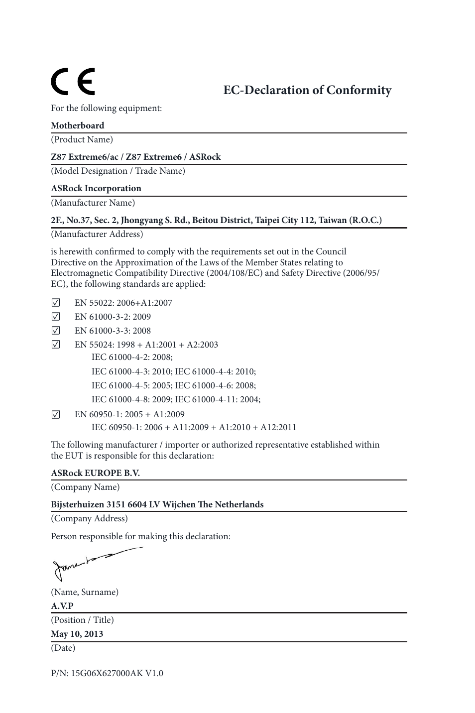 Ec-declaration of conformity | ASRock Z87 Extreme6 User Manual | Page 196 / 196