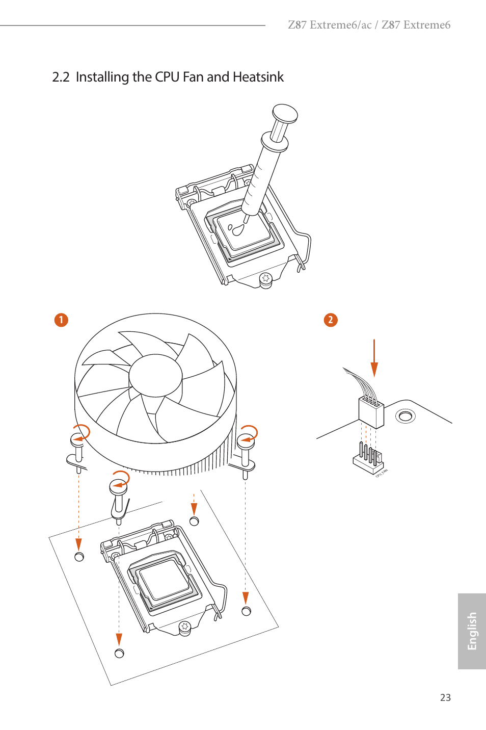 2 installing the cpu fan and heatsink | ASRock Z87 Extreme6 User Manual | Page 25 / 196