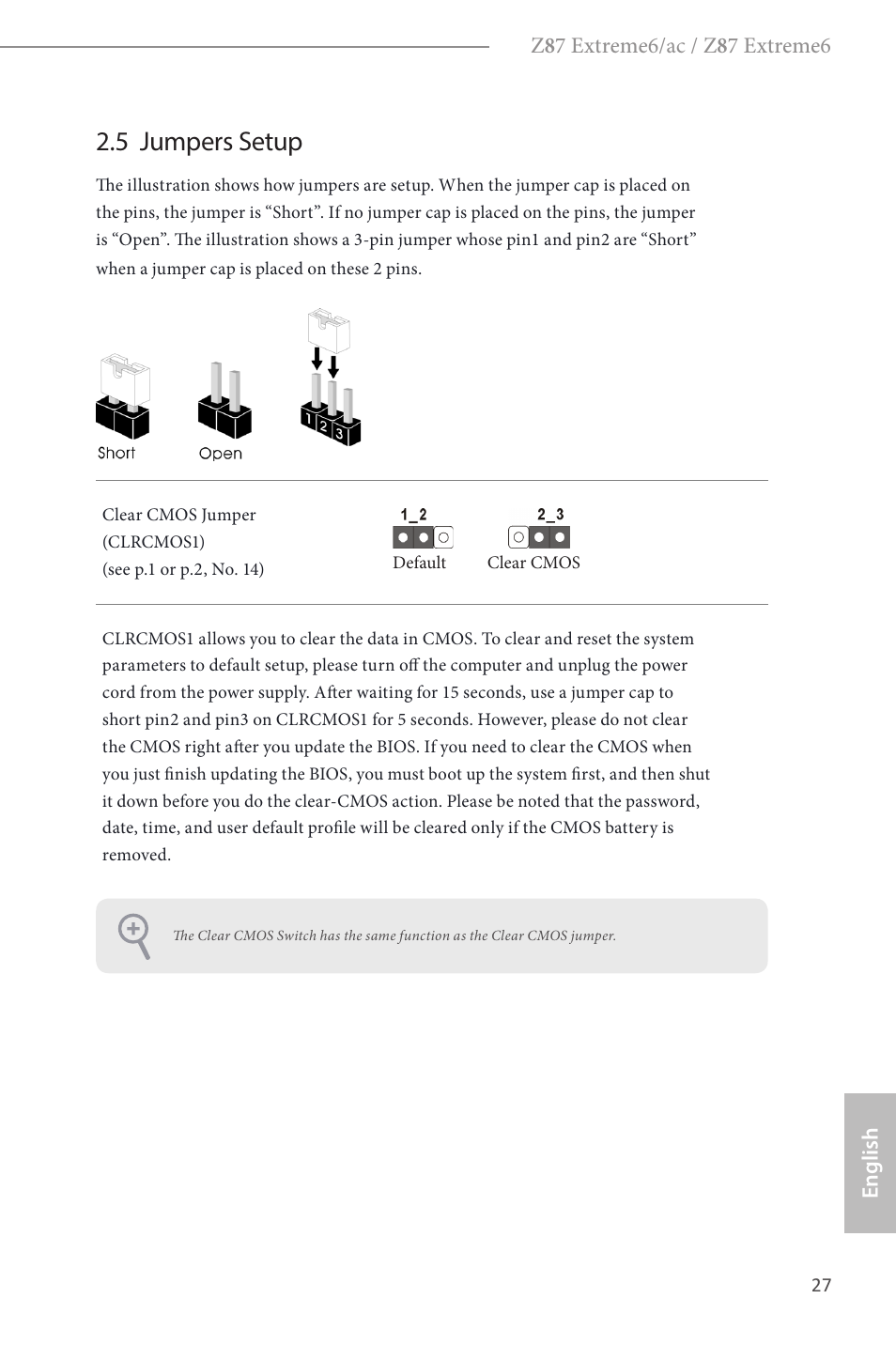 5 jumpers setup | ASRock Z87 Extreme6 User Manual | Page 29 / 196