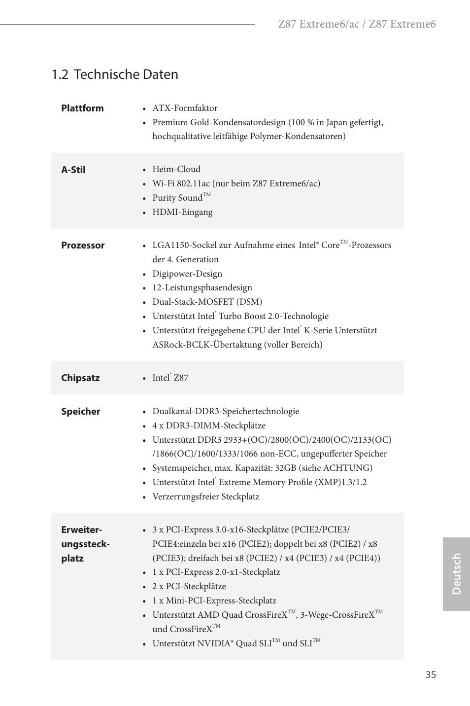 2 technische daten | ASRock Z87 Extreme6 User Manual | Page 37 / 196