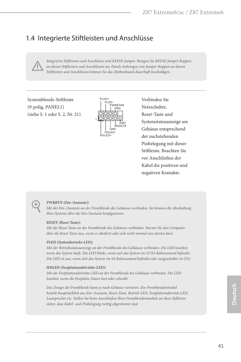 4 integrierte stiftleisten und anschlüsse | ASRock Z87 Extreme6 User Manual | Page 43 / 196