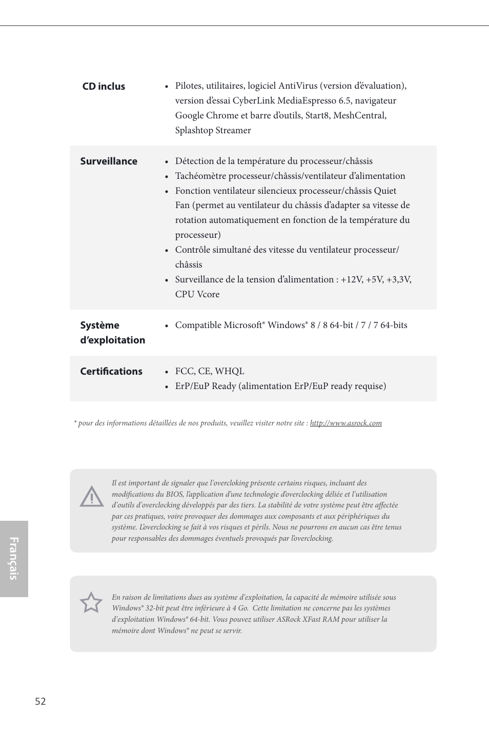 Fr ançais français | ASRock Z87 Extreme6 User Manual | Page 54 / 196