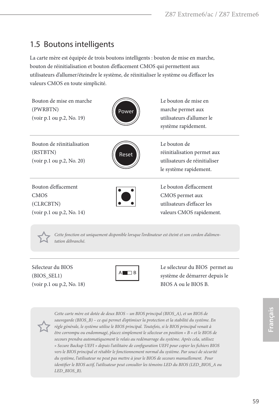 5 boutons intelligents | ASRock Z87 Extreme6 User Manual | Page 61 / 196