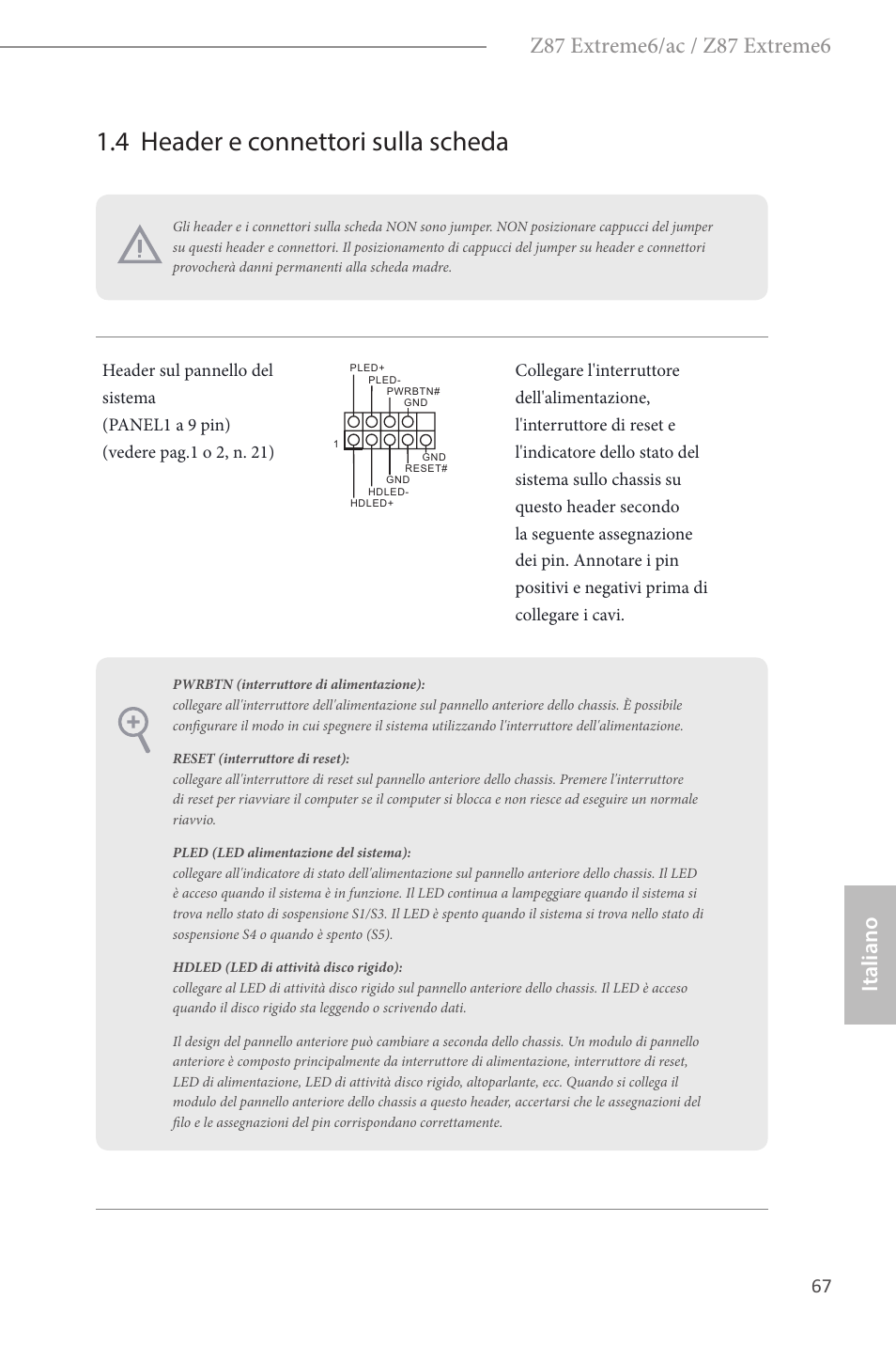 4 header e connettori sulla scheda, Italiano | ASRock Z87 Extreme6 User Manual | Page 69 / 196