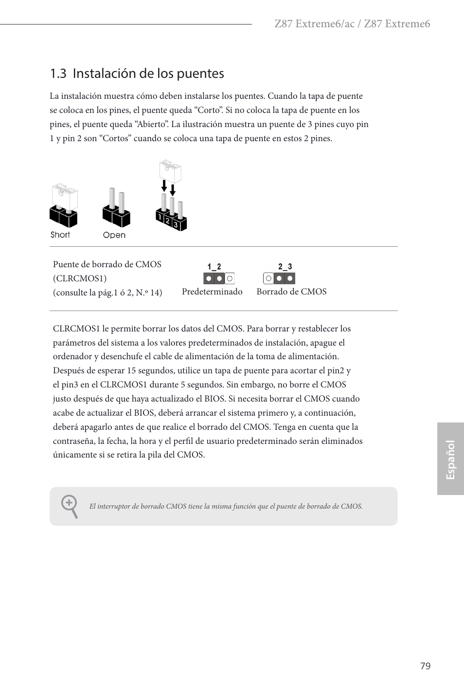 3 instalación de los puentes | ASRock Z87 Extreme6 User Manual | Page 81 / 196