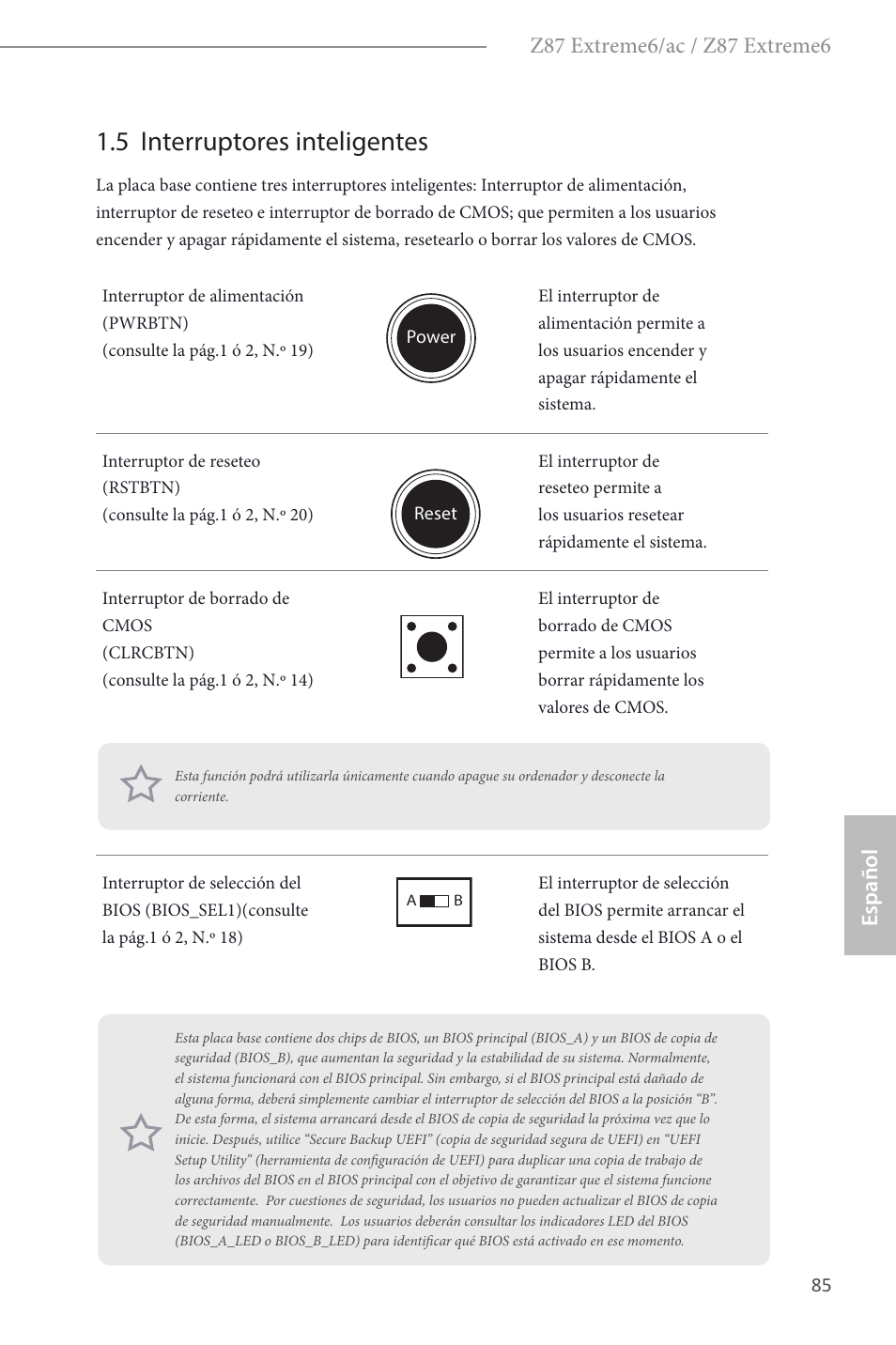 5 interruptores inteligentes | ASRock Z87 Extreme6 User Manual | Page 87 / 196