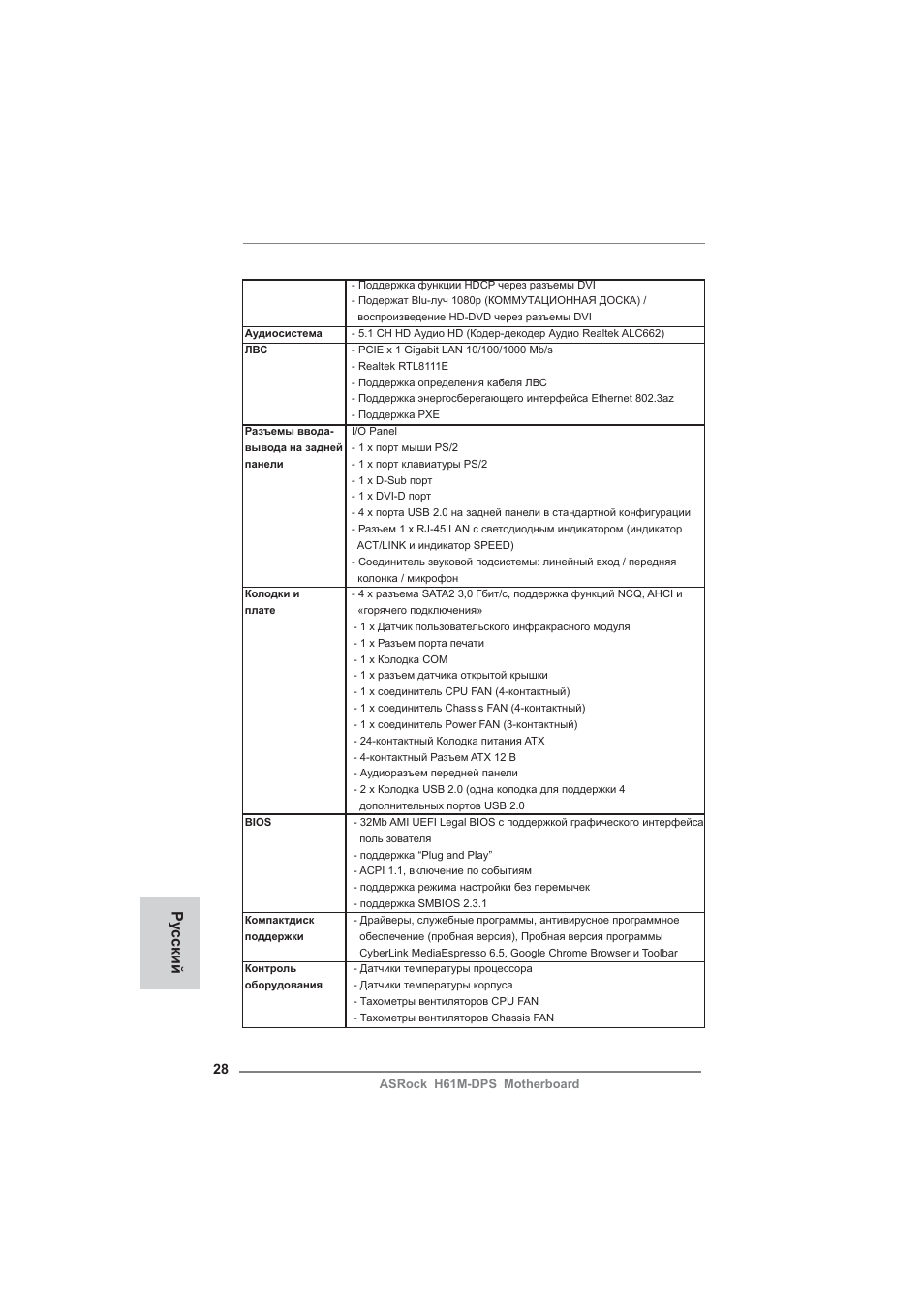 Ру сский | ASRock H61M-DPS User Manual | Page 28 / 51