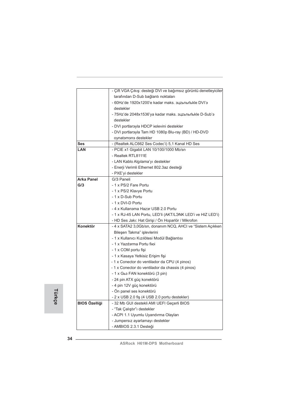 Türkçe | ASRock H61M-DPS User Manual | Page 34 / 51