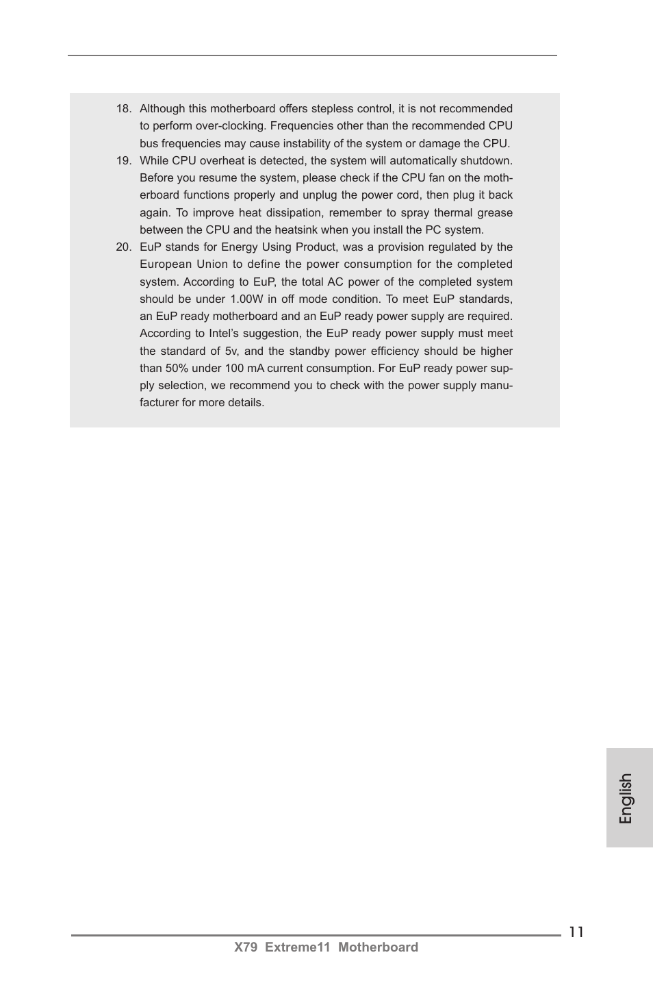 English | ASRock X79 Extreme11 User Manual | Page 11 / 270