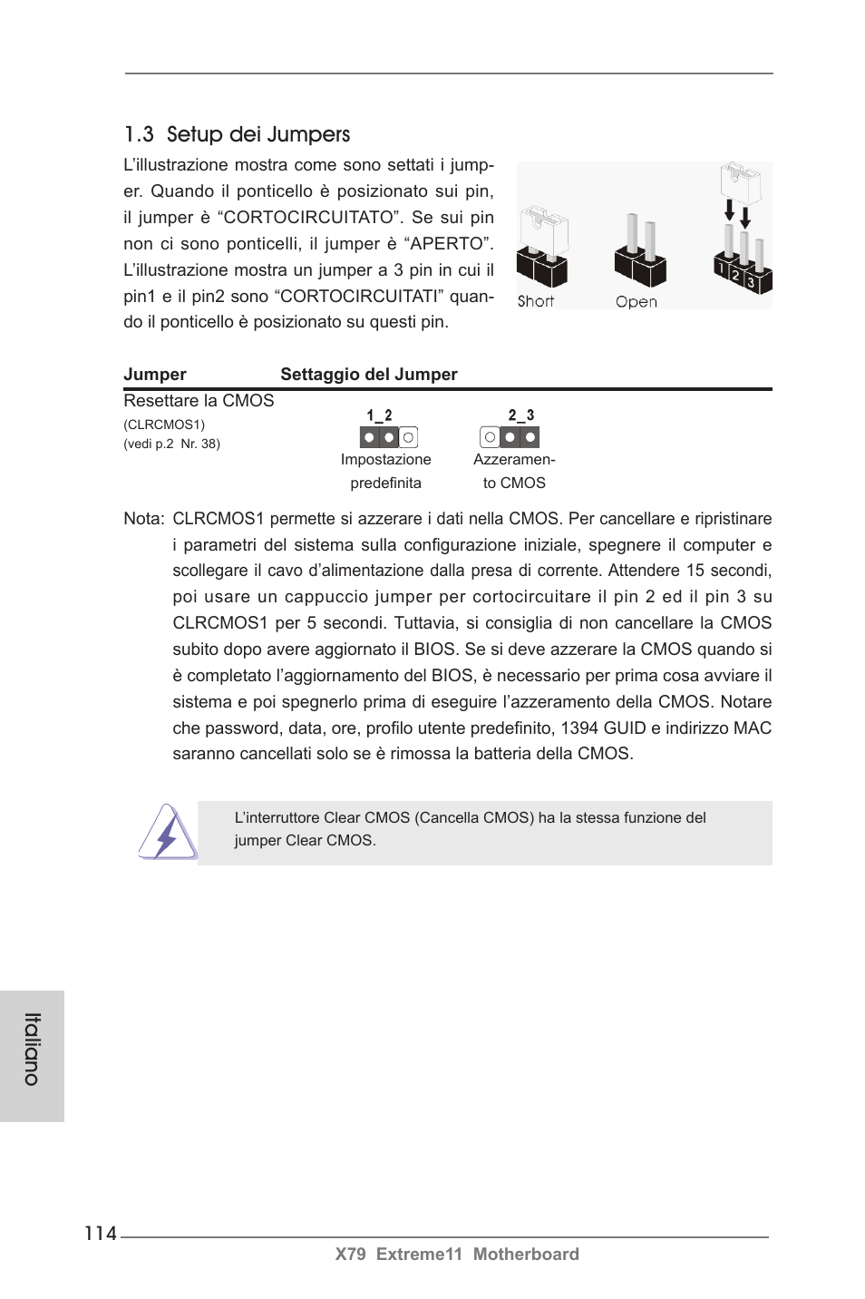 3 setup dei jumpers, Italiano | ASRock X79 Extreme11 User Manual | Page 114 / 270