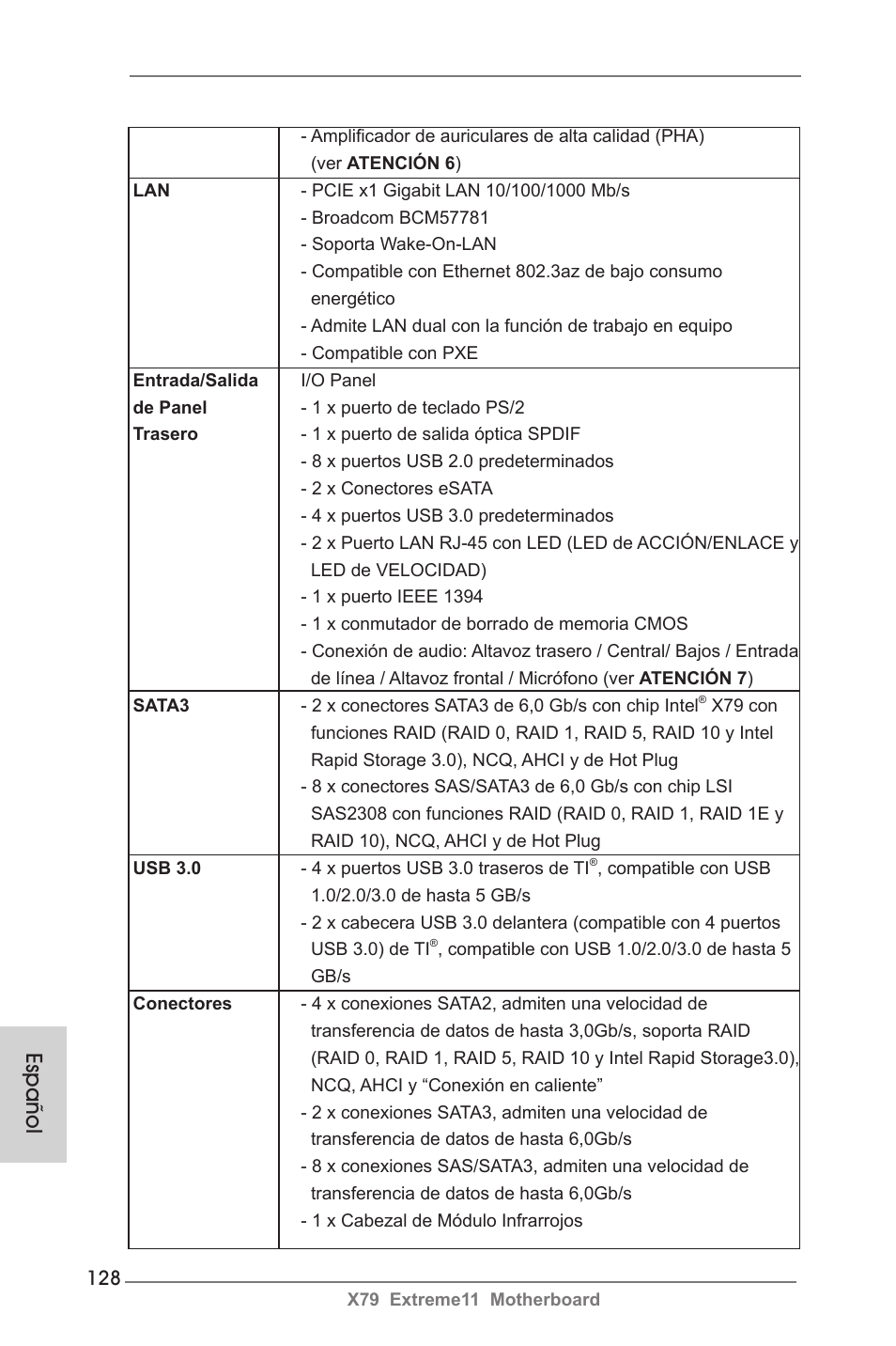 Español | ASRock X79 Extreme11 User Manual | Page 128 / 270