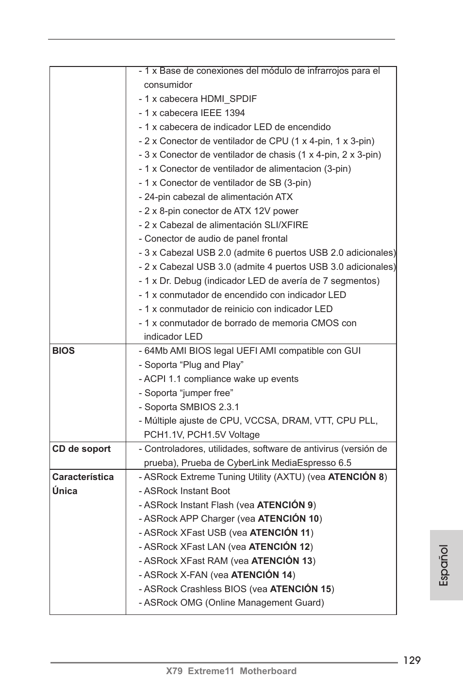 Español | ASRock X79 Extreme11 User Manual | Page 129 / 270
