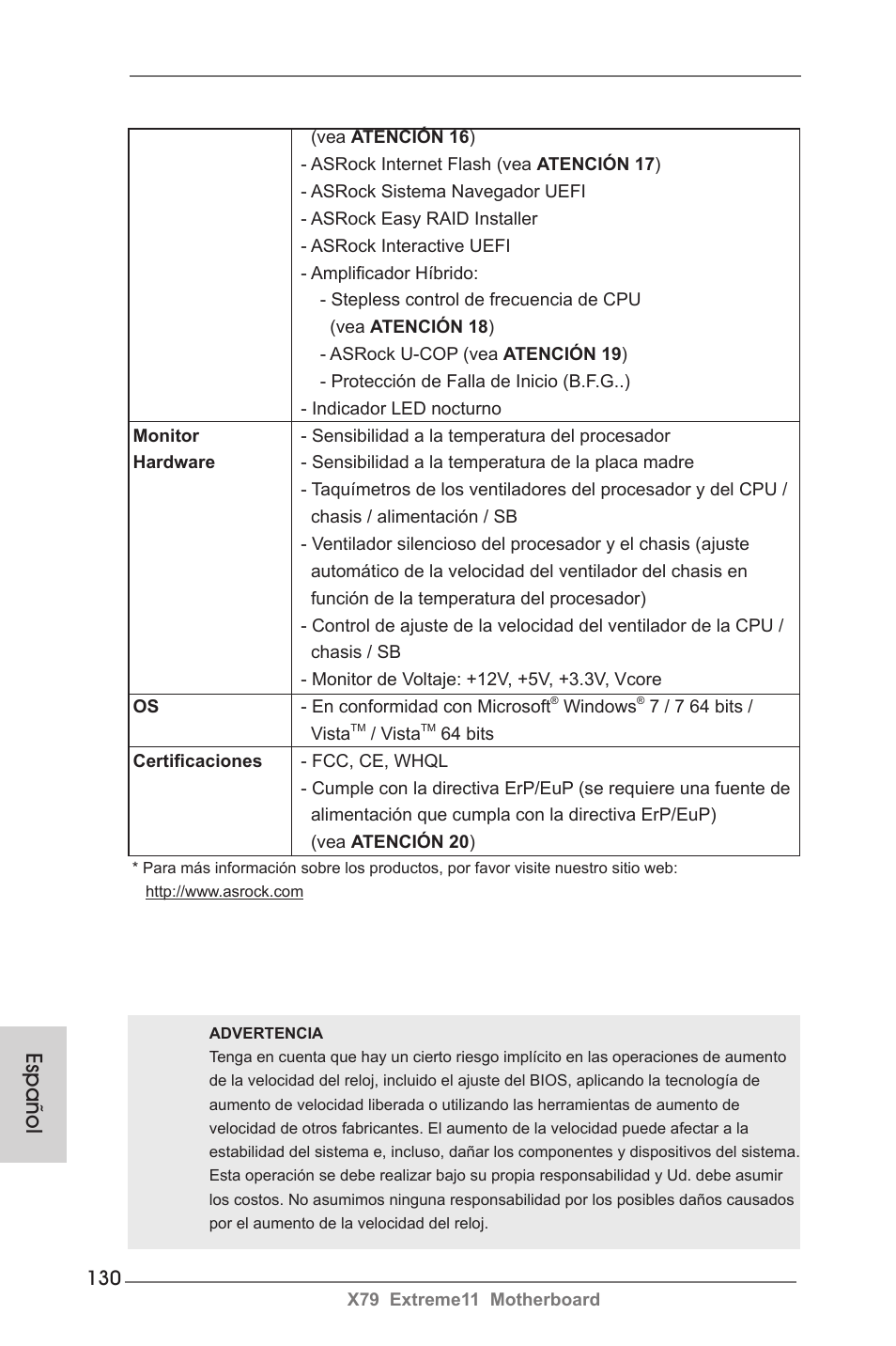 Español | ASRock X79 Extreme11 User Manual | Page 130 / 270