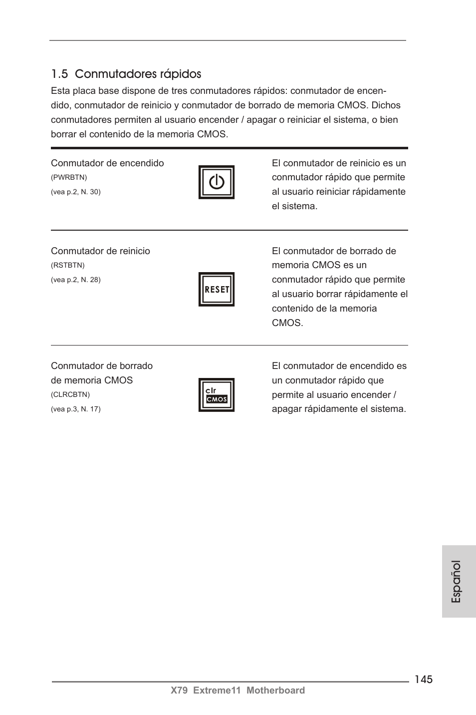 5 conmutadores rápidos, Español | ASRock X79 Extreme11 User Manual | Page 145 / 270