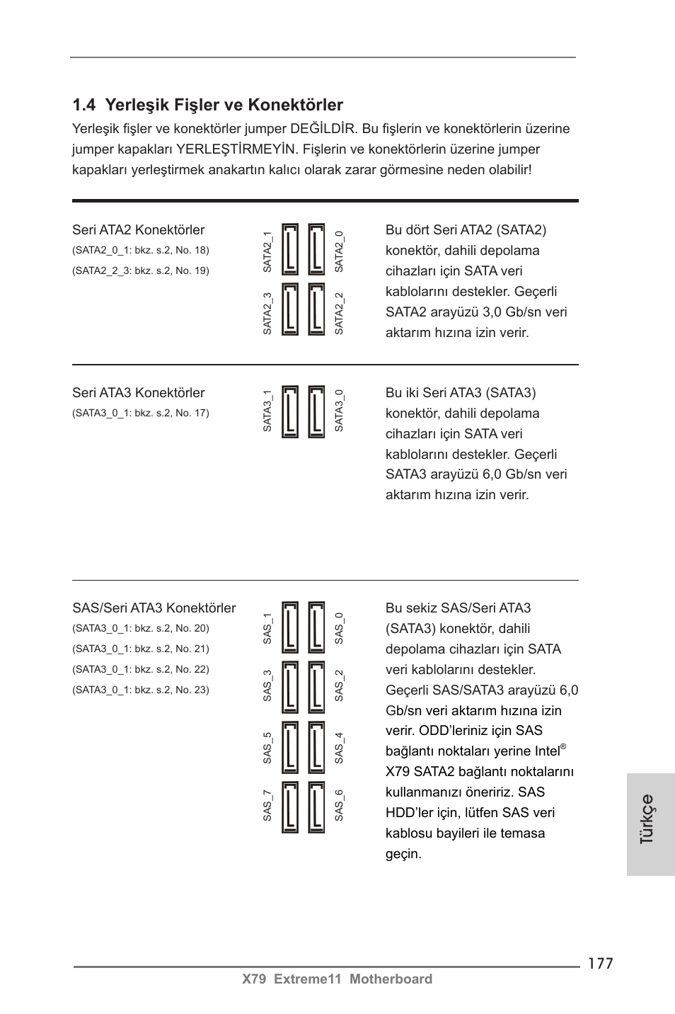 4 yerleşik fişler ve konektörler, Türkçe | ASRock X79 Extreme11 User Manual | Page 177 / 270