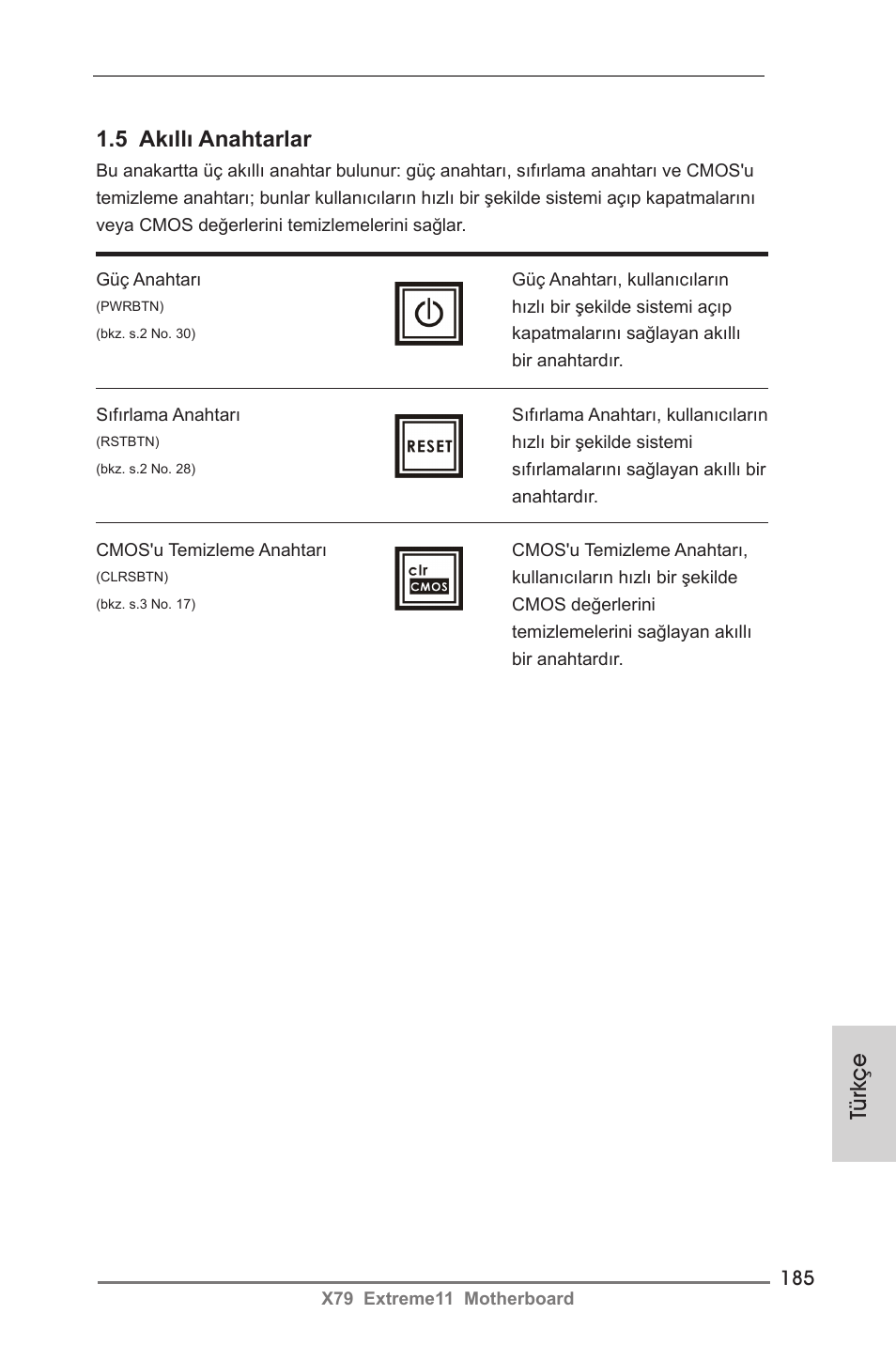 5 akıllı anahtarlar, Türkçe | ASRock X79 Extreme11 User Manual | Page 185 / 270