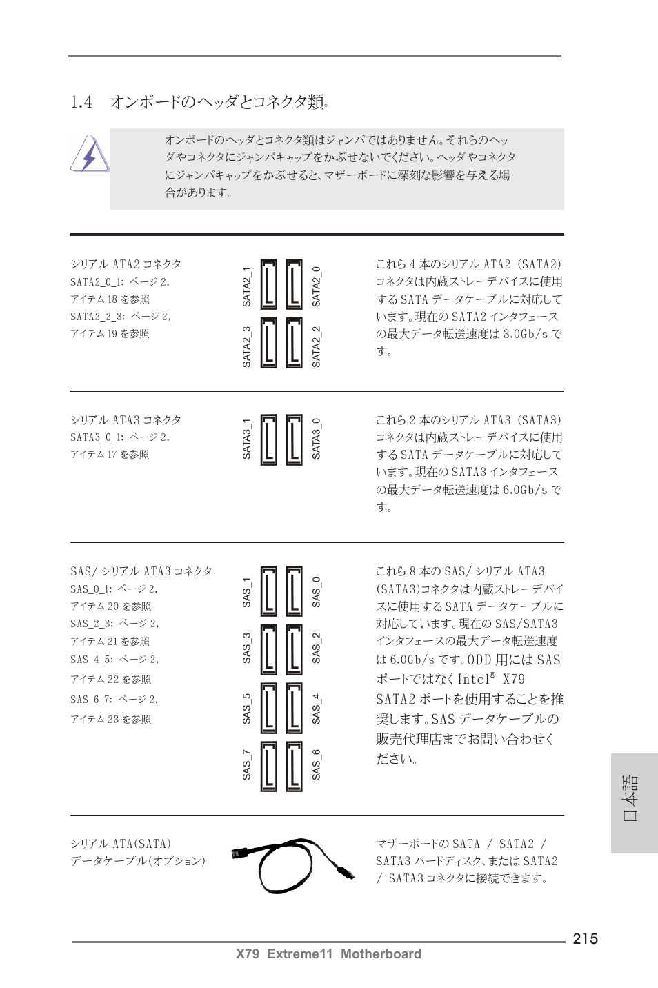 4 オンボードのヘッダとコネクタ類 | ASRock X79 Extreme11 User Manual | Page 215 / 270