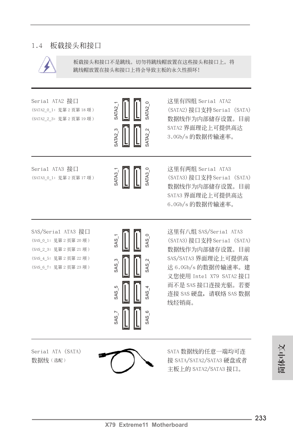 4 板載接頭和接口, 簡體中文 | ASRock X79 Extreme11 User Manual | Page 233 / 270