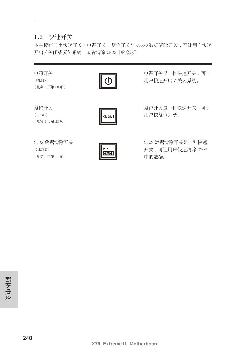 5 快速開關, 簡體中文 | ASRock X79 Extreme11 User Manual | Page 240 / 270