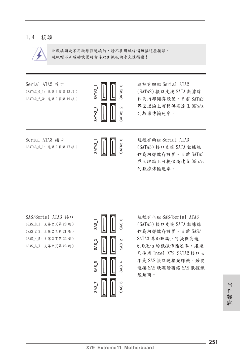 4 接頭, 繁體中文 | ASRock X79 Extreme11 User Manual | Page 251 / 270