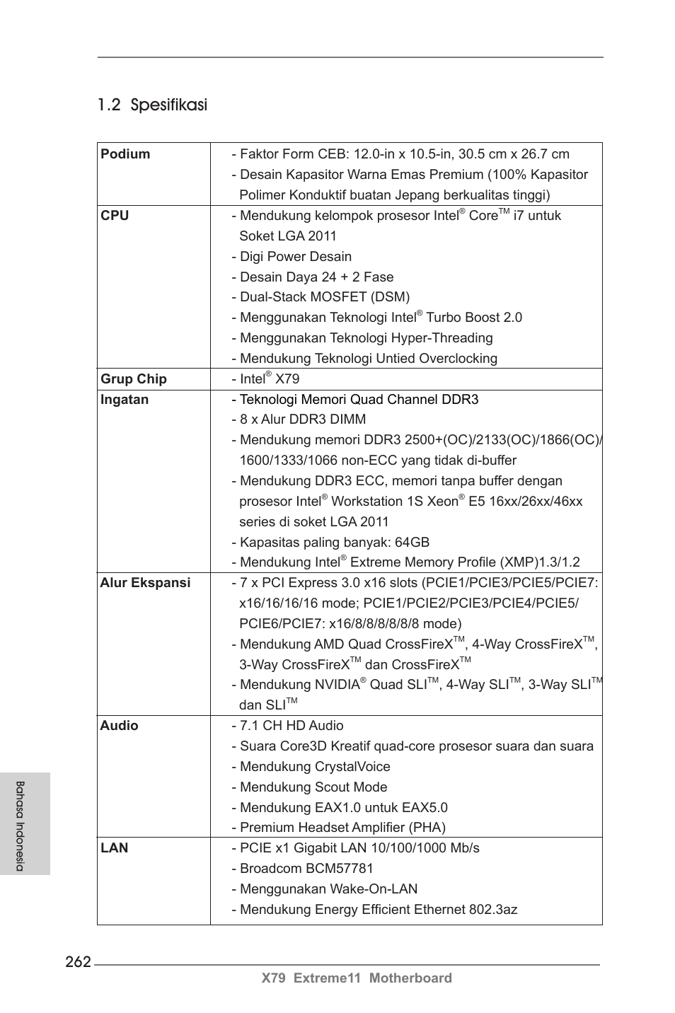 2 spesifikasi | ASRock X79 Extreme11 User Manual | Page 262 / 270