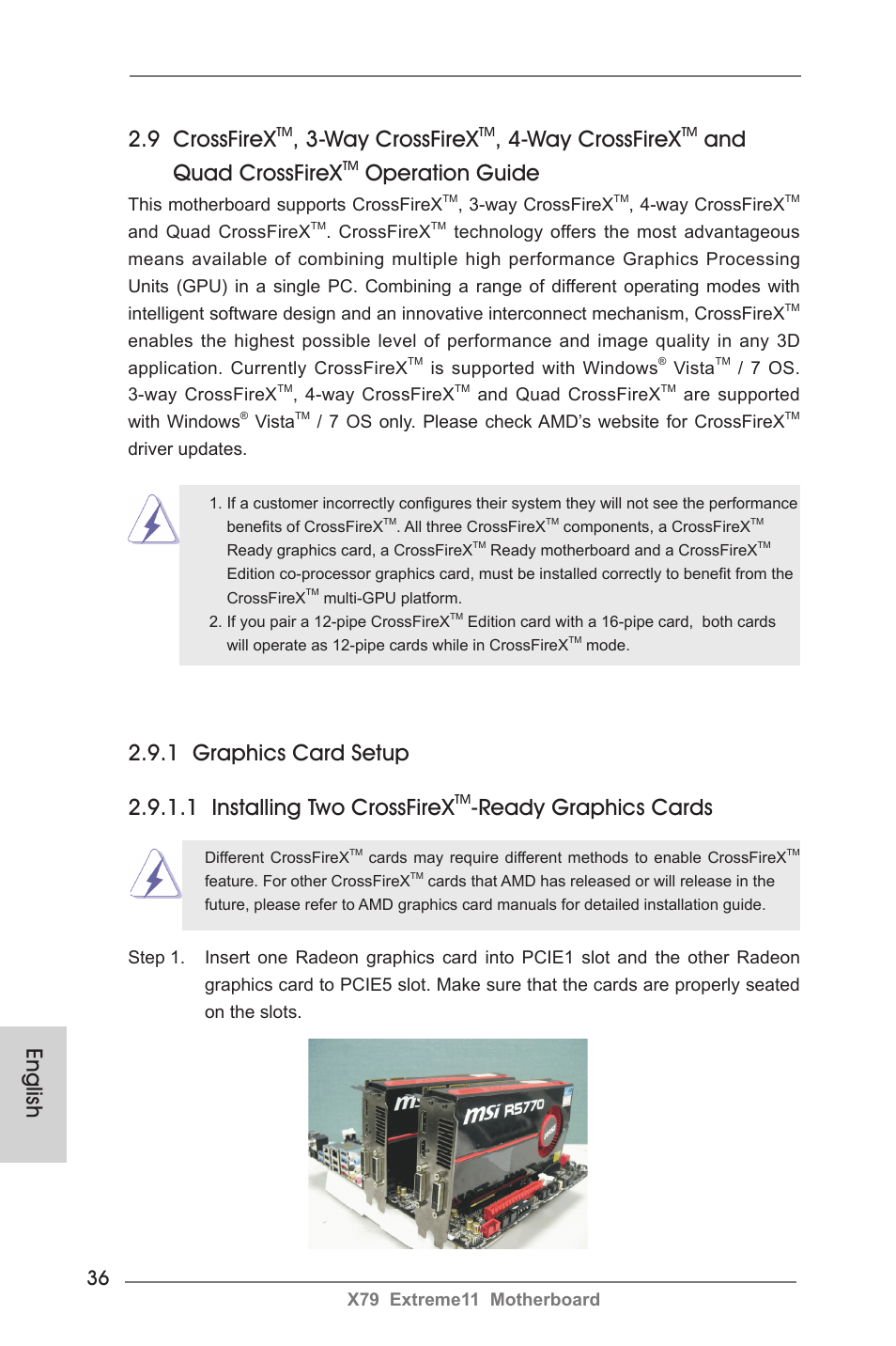 9 crossfirex, Way crossfirex, And quad crossfirex | Operation guide, Ready graphics cards, English | ASRock X79 Extreme11 User Manual | Page 36 / 270