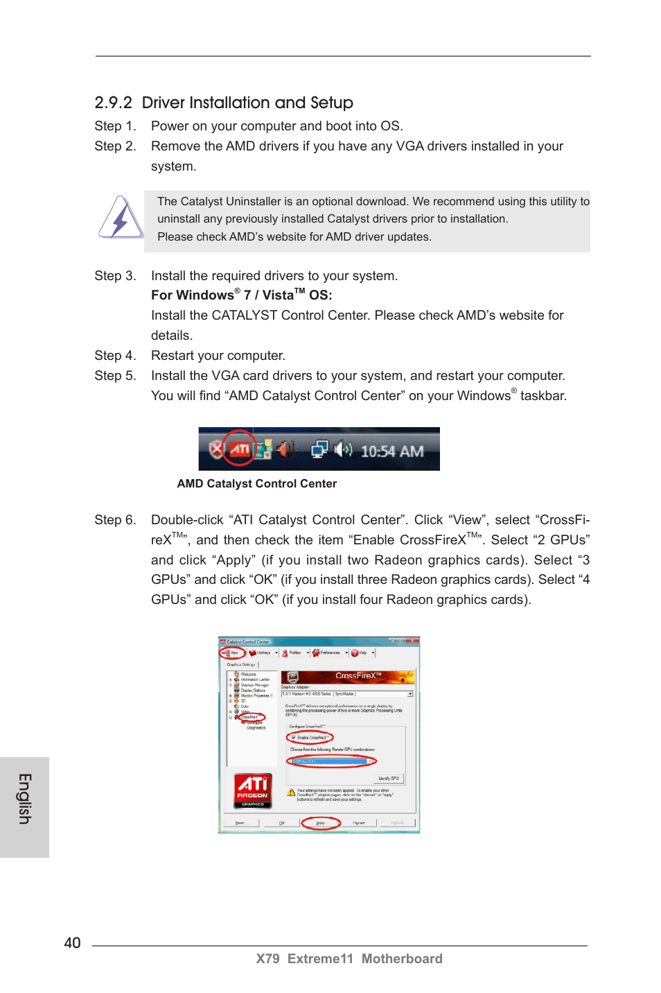 2 driver installation and setup, English | ASRock X79 Extreme11 User Manual | Page 40 / 270