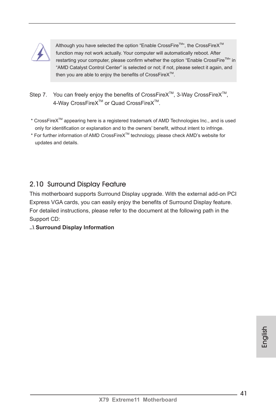 10 surround display feature, English | ASRock X79 Extreme11 User Manual | Page 41 / 270