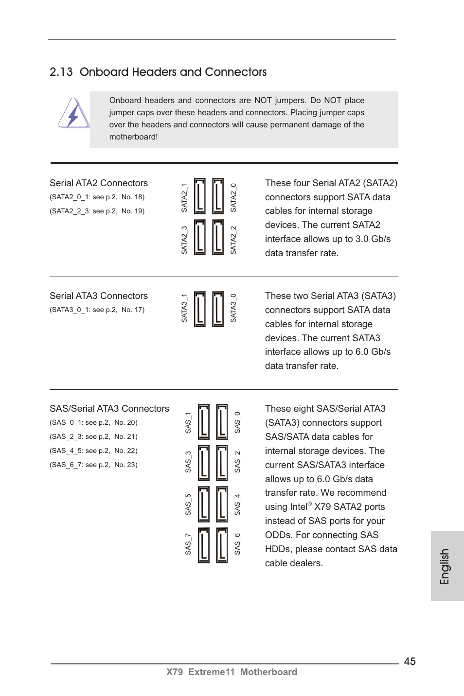 13 onboard headers and connectors, English | ASRock X79 Extreme11 User Manual | Page 45 / 270