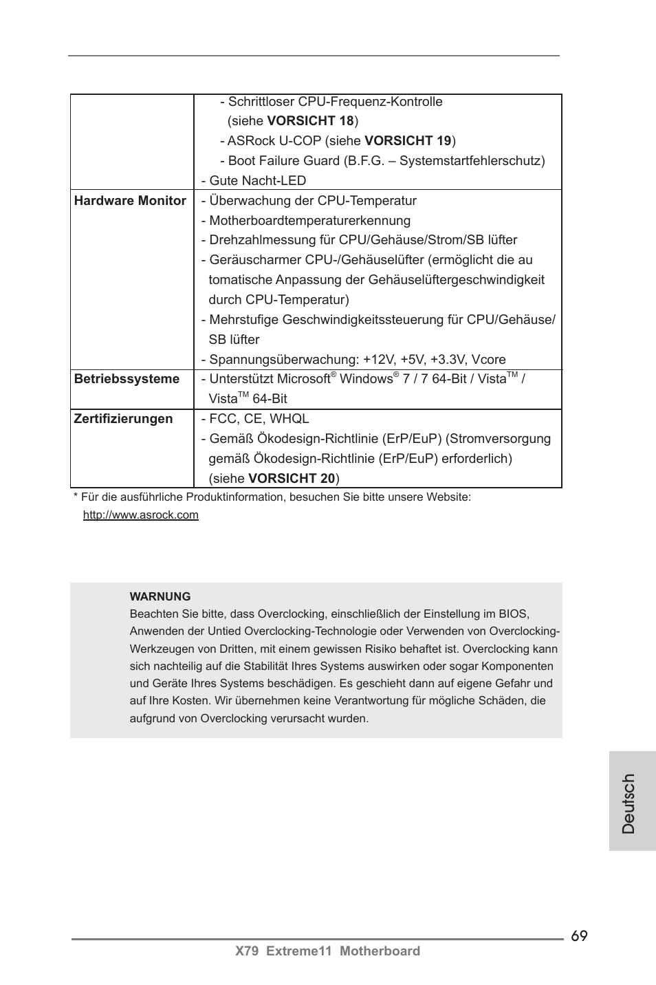 Deutsch | ASRock X79 Extreme11 User Manual | Page 69 / 270