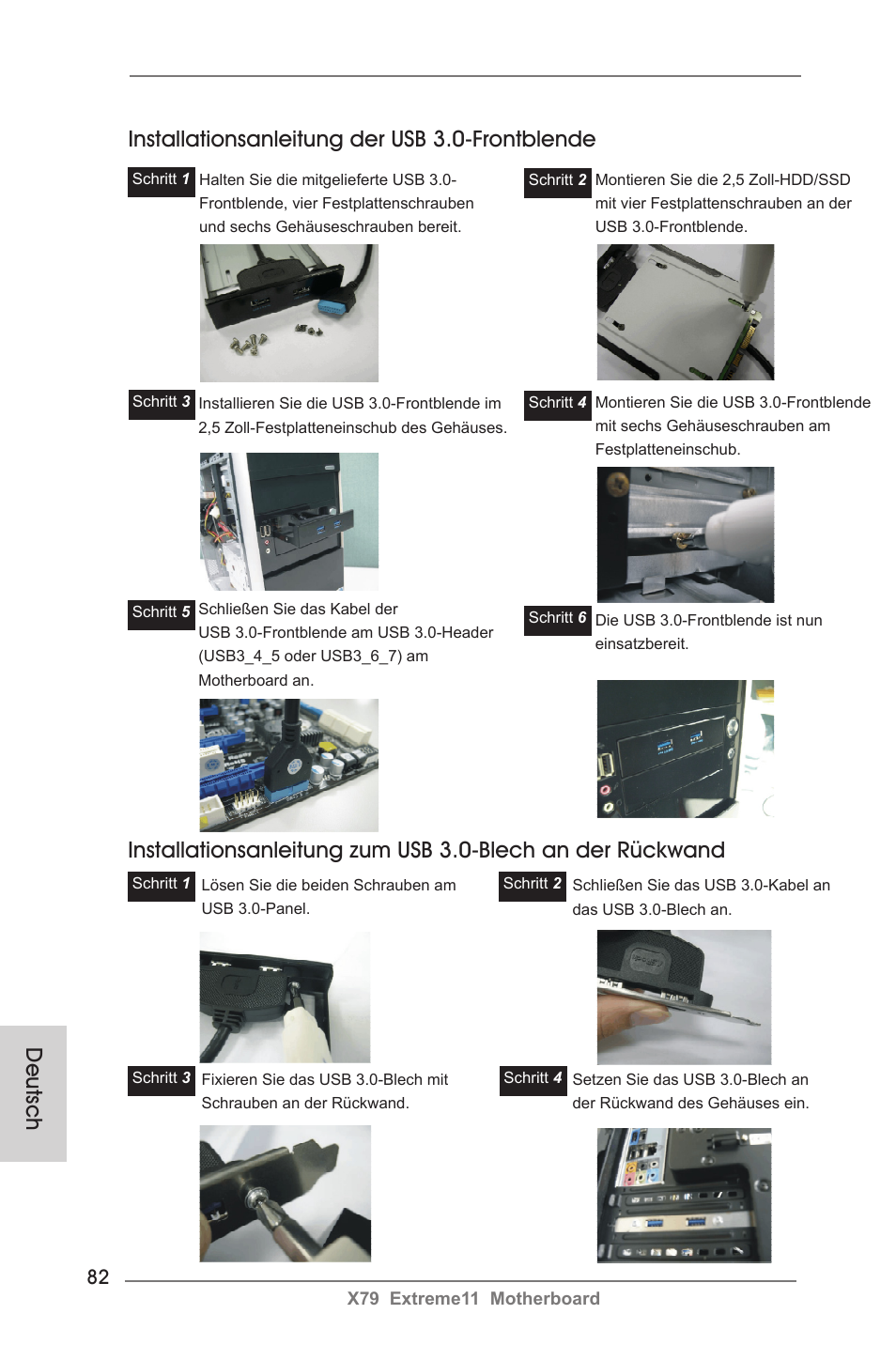 Installationsanleitung der usb 3.0-frontblende, Deutsch | ASRock X79 Extreme11 User Manual | Page 82 / 270