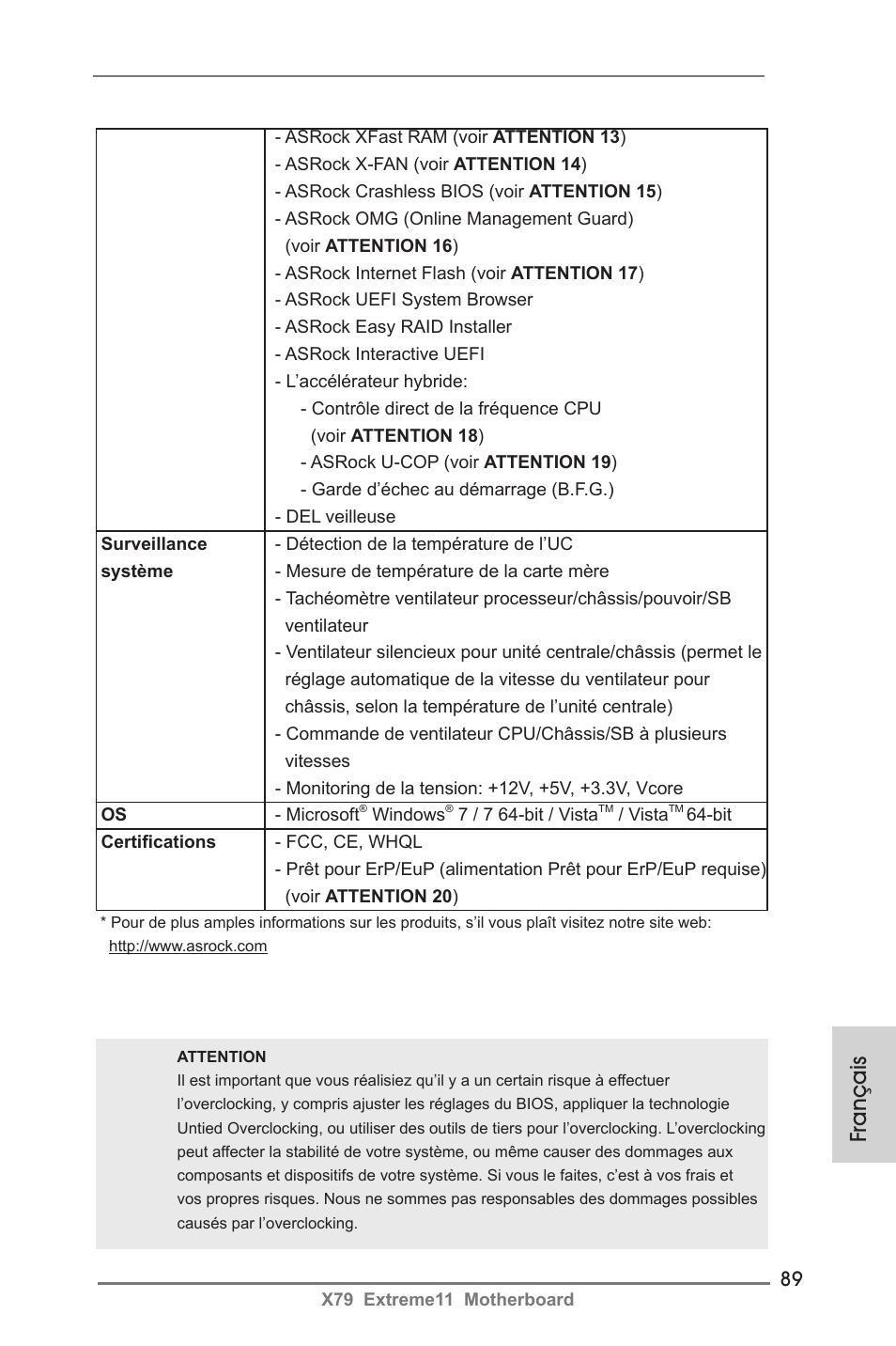 Français | ASRock X79 Extreme11 User Manual | Page 89 / 270