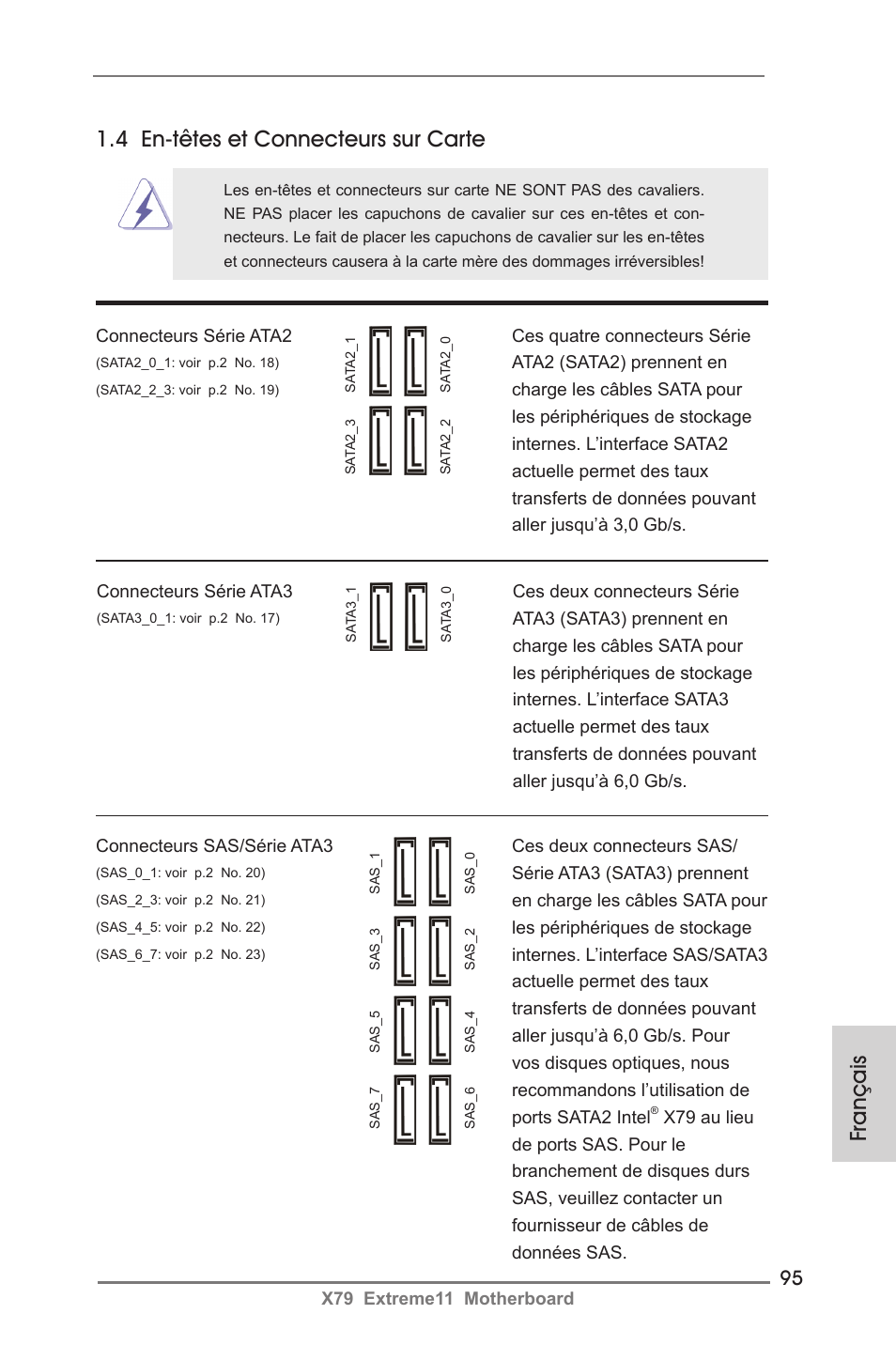4 en-têtes et connecteurs sur carte, Français | ASRock X79 Extreme11 User Manual | Page 95 / 270