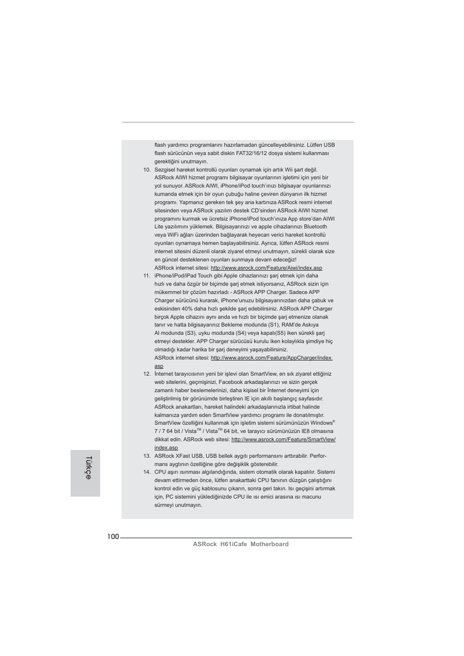 Türkçe | ASRock H61iCafe User Manual | Page 100 / 158