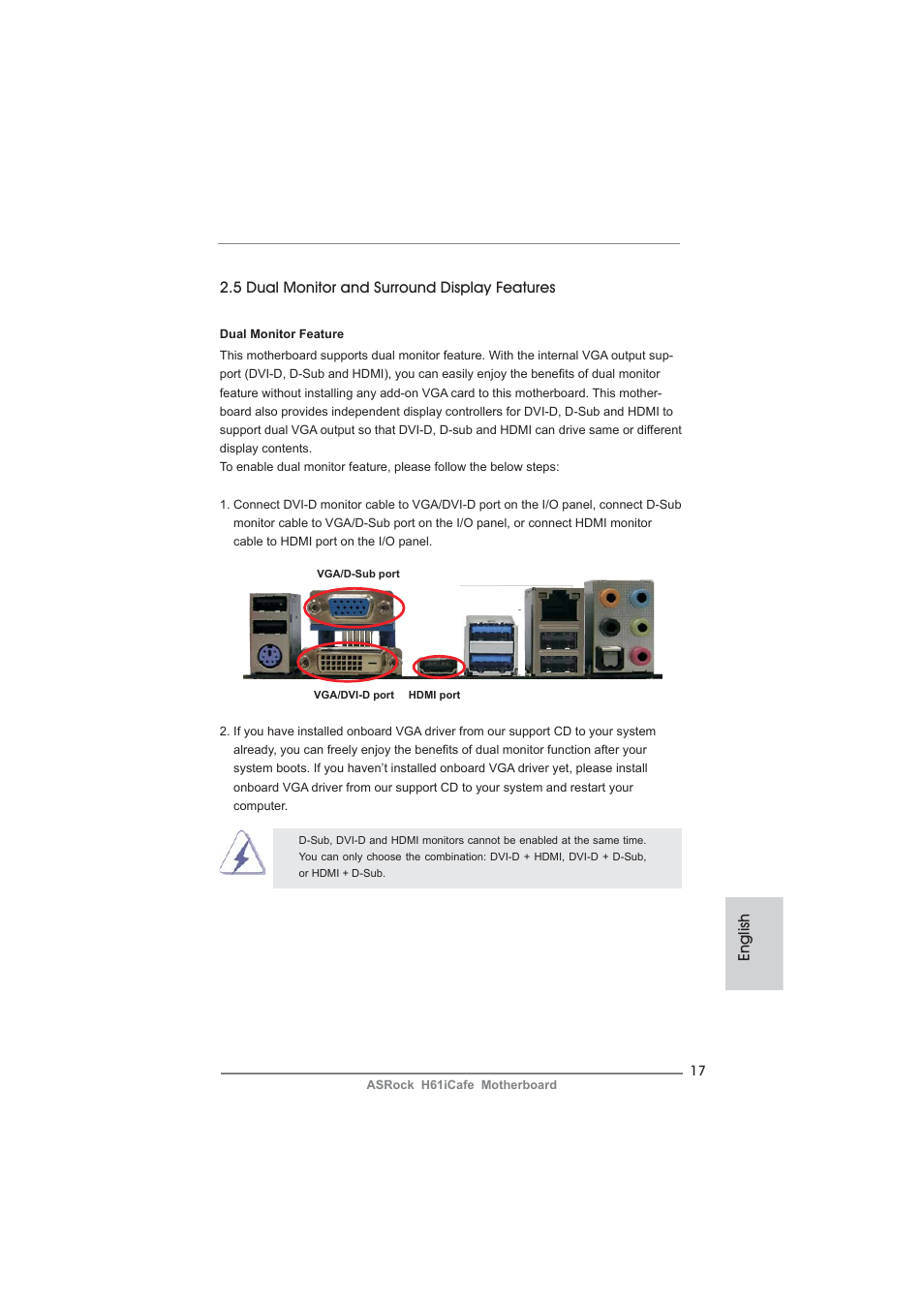 English, 5 dual monitor and surround display features | ASRock H61iCafe User Manual | Page 17 / 158