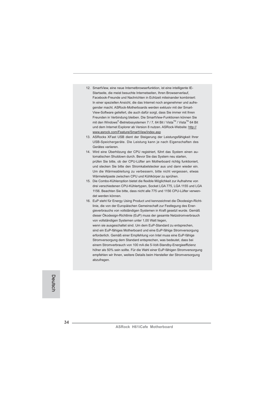 Deutsch | ASRock H61iCafe User Manual | Page 34 / 158