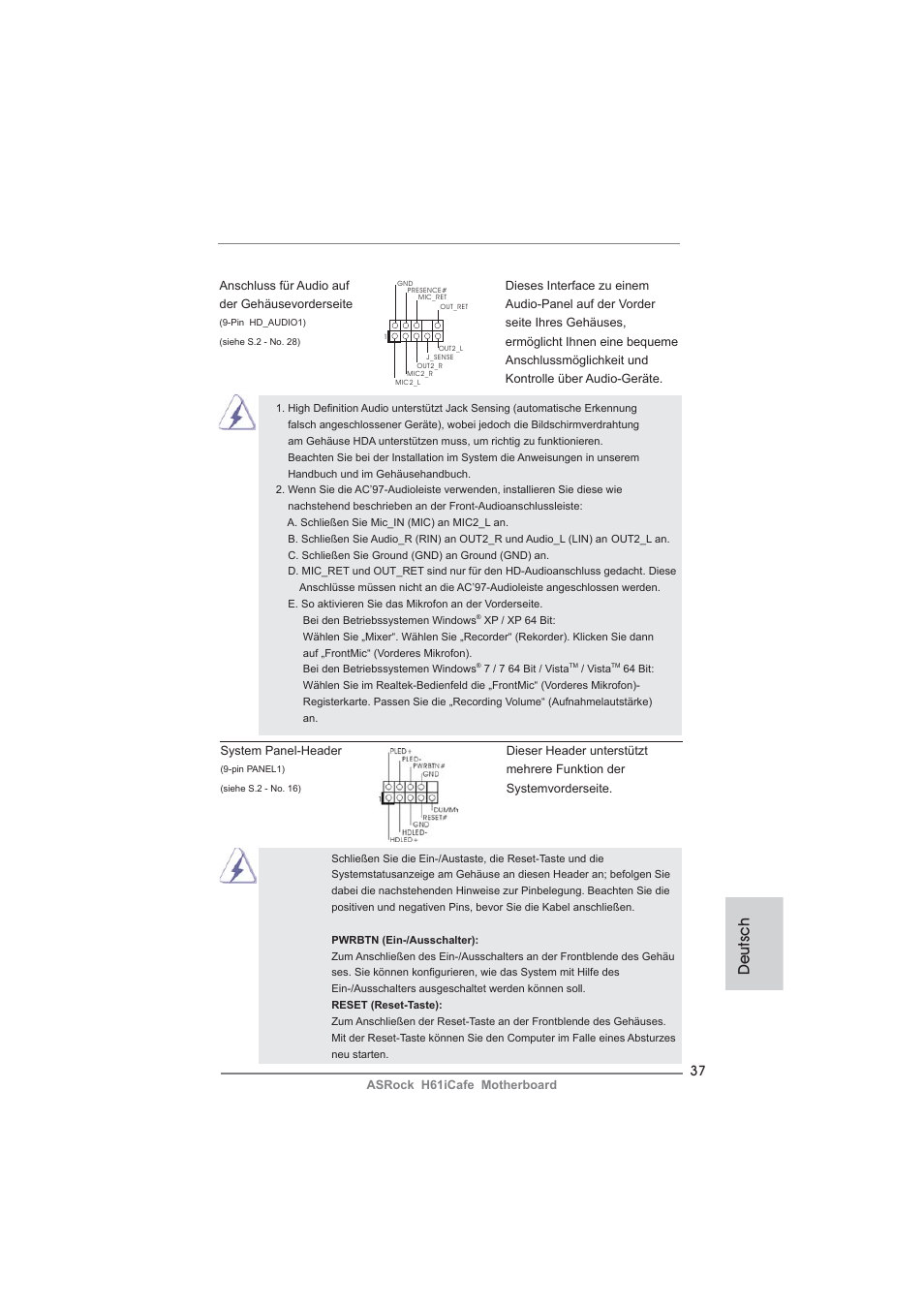 Deutsch | ASRock H61iCafe User Manual | Page 37 / 158