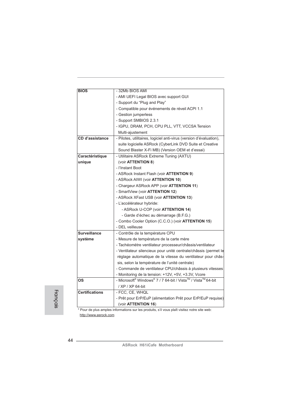 Français | ASRock H61iCafe User Manual | Page 44 / 158