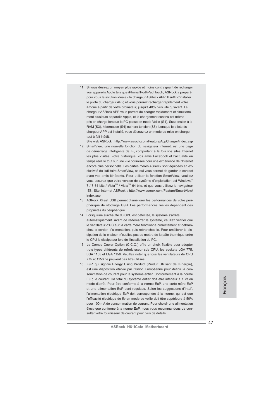 Français | ASRock H61iCafe User Manual | Page 47 / 158