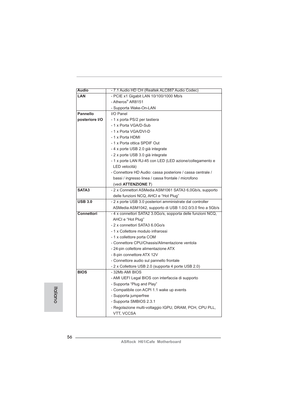 Italiano | ASRock H61iCafe User Manual | Page 56 / 158