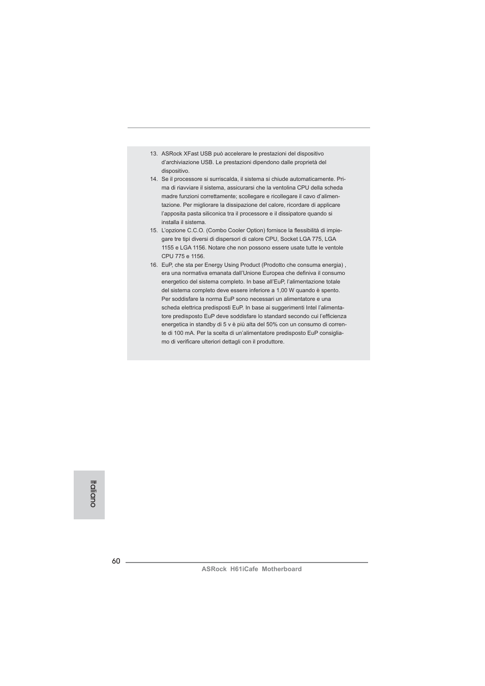 Italiano | ASRock H61iCafe User Manual | Page 60 / 158