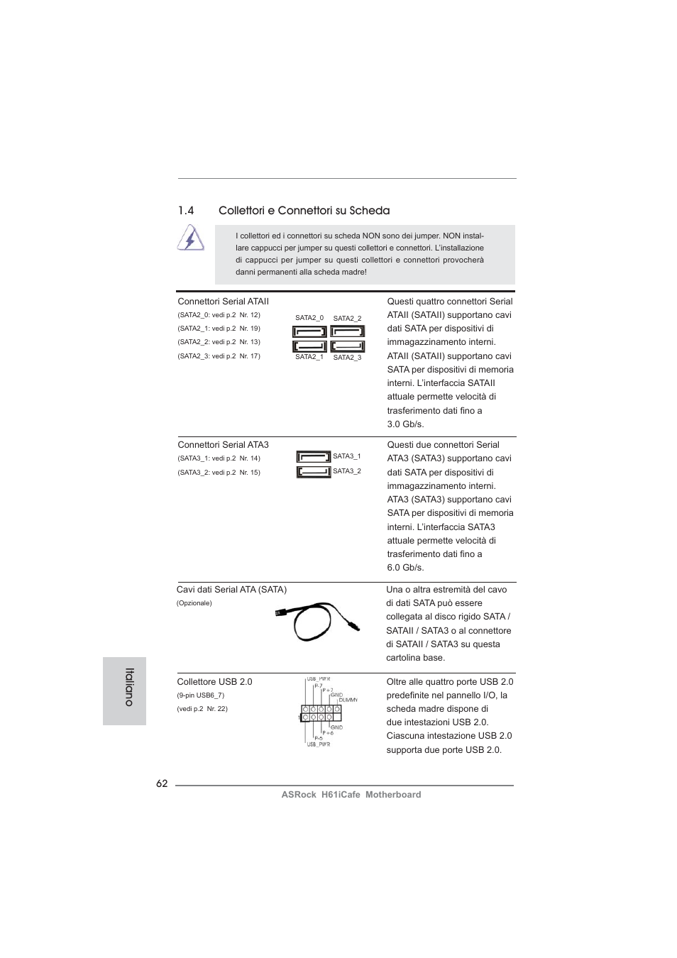 4 collettori e connettori su scheda, Italiano | ASRock H61iCafe User Manual | Page 62 / 158
