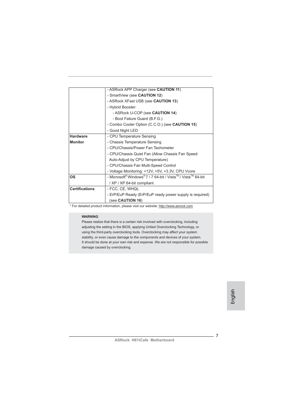English | ASRock H61iCafe User Manual | Page 7 / 158
