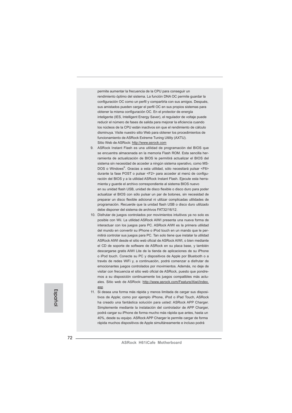 Español | ASRock H61iCafe User Manual | Page 72 / 158