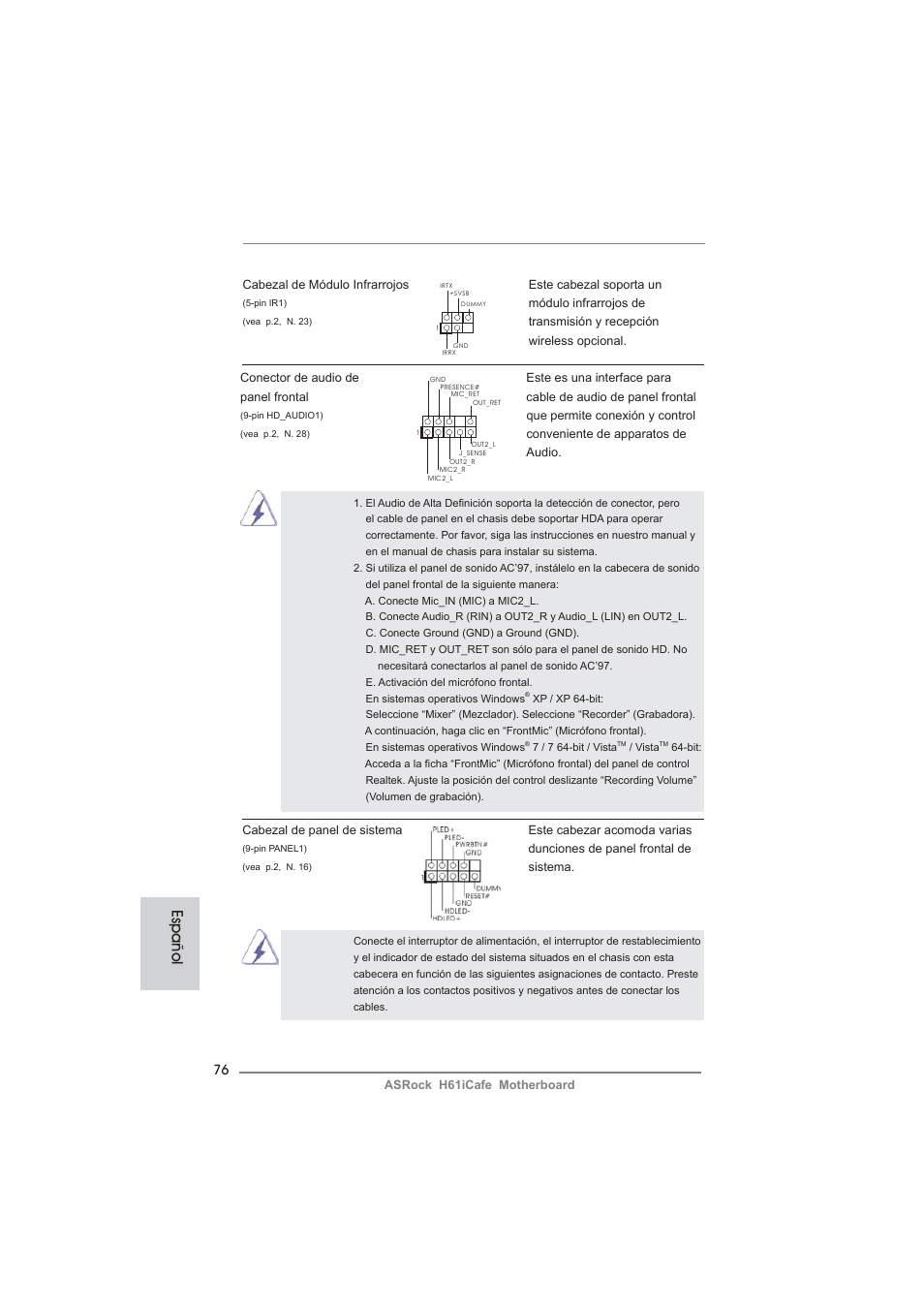 Español | ASRock H61iCafe User Manual | Page 76 / 158
